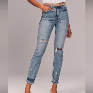 A&F “the mom” high rise Distressed Jeans